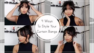 4 Ways To Style Your Curtain Bangs  Tutorial [upl. by Aennil]