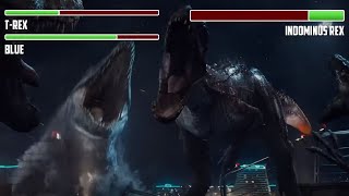 Trex vs Indominus Rex WITH HEALTHBARS  Final Battle  HD  Jurassic World [upl. by Nomae418]